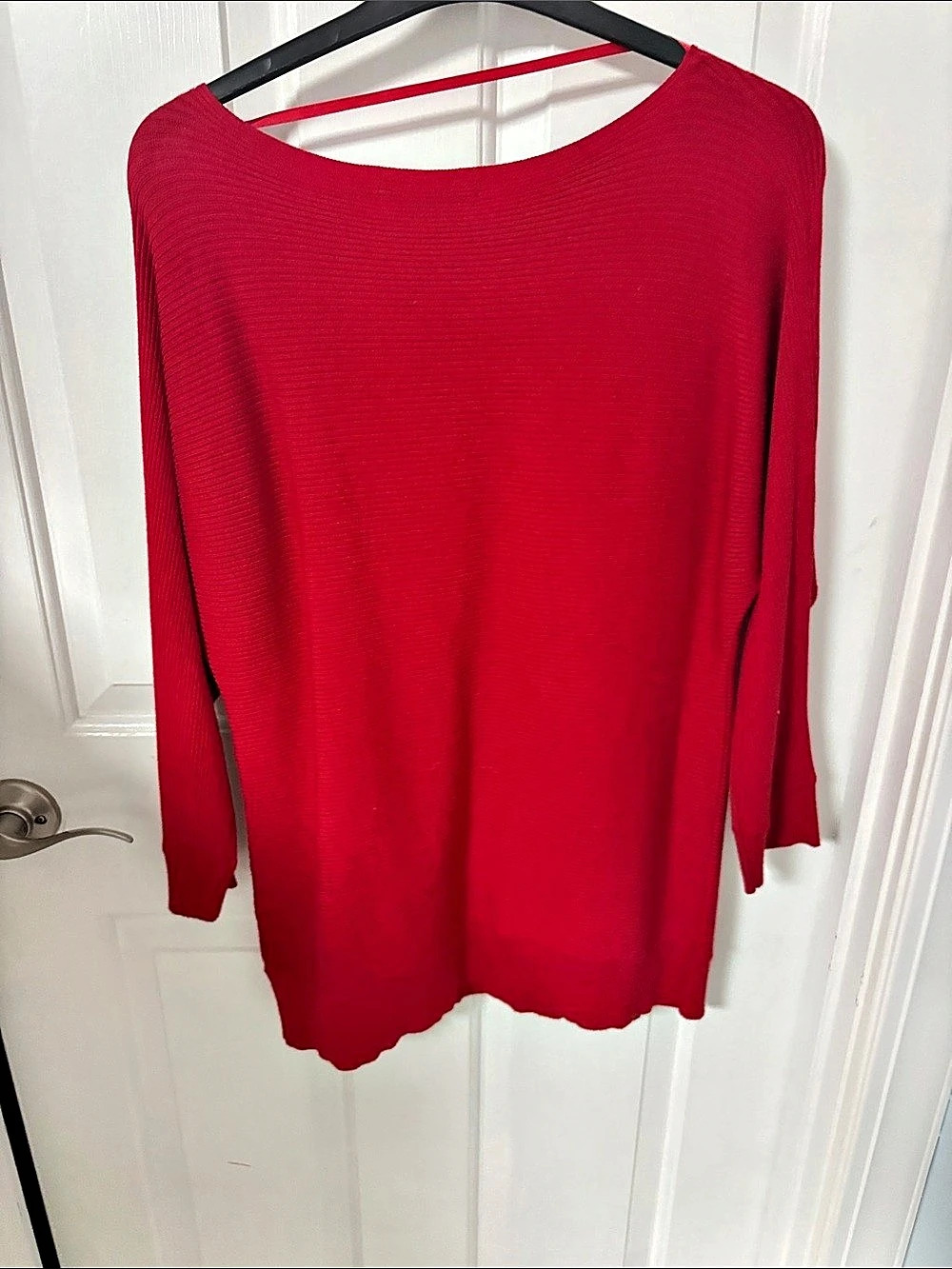 Cable & Gauge Ribbed Scoop Neck Sweater in Red Size Small